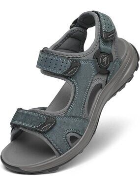 Men's Grey Leather Athletic Sandals Sport Outdoor Hiking Sandals Open Toe